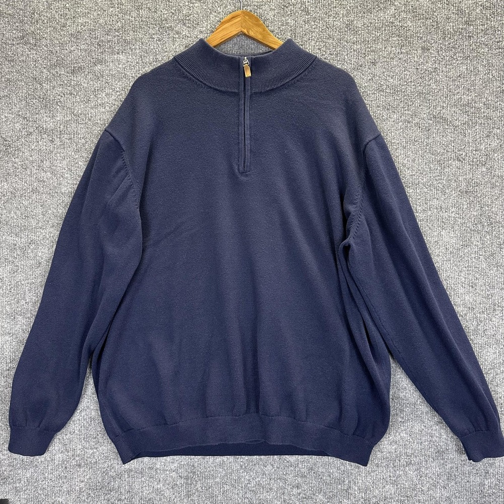 Roundtree‎ & Yorke Sweater Mens 3XLT Big & Tall Blue 1/4 Zip Mock Neck Pullover